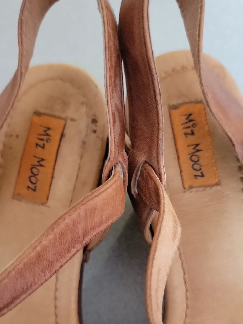 Miz Mooz Brown Leather Slingback Peep-Toe Heels - Picture 3 of 5